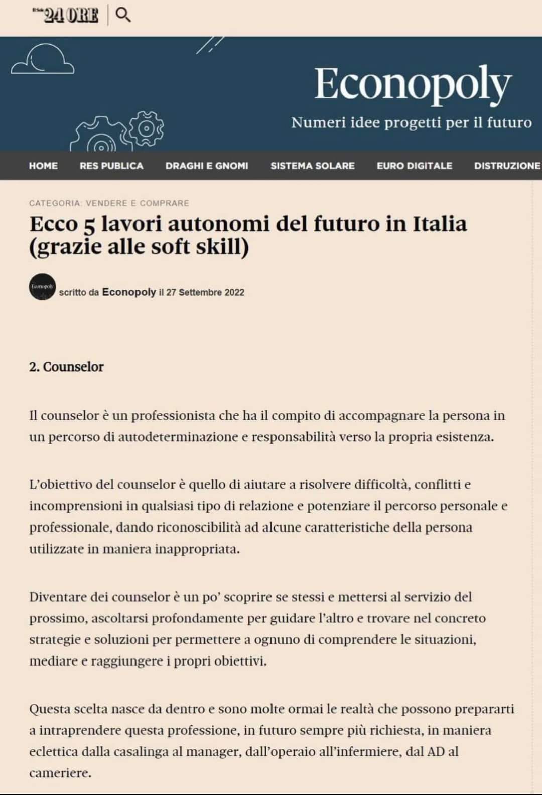 Uno dei 5 lavori autonomi del futuro secondo il sole 24 ore